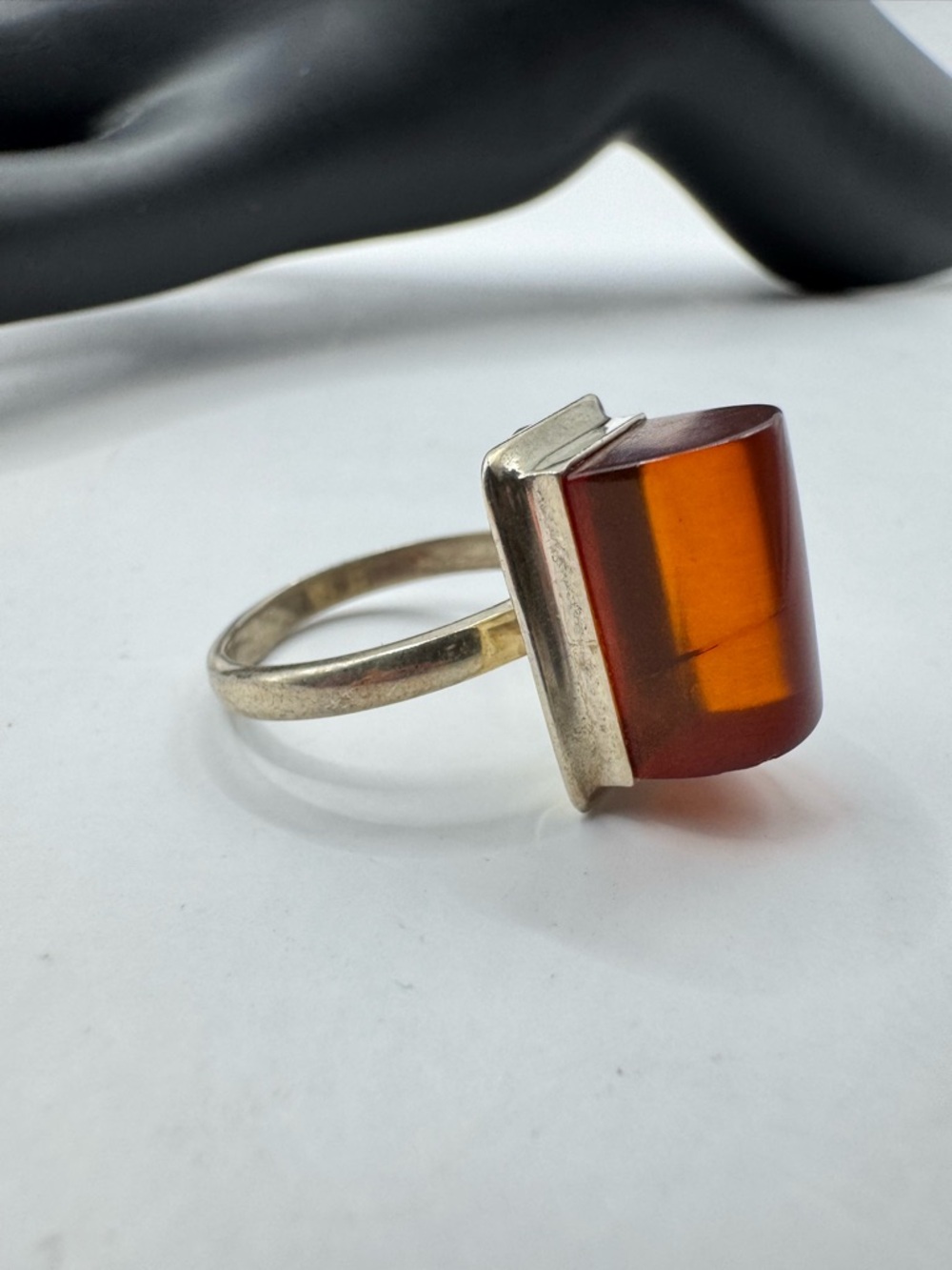 Large Vintage Size 8.5 Sterling Silver Amber Statement Ring